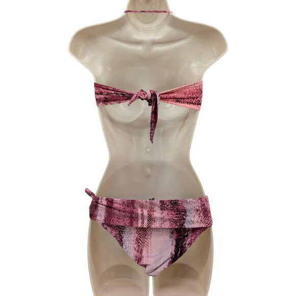 Despi 2 Piece Bikini Swimsuit Womens Pink Snake Bandeau Convertible Top Sz S/M - Picture 2 of 10